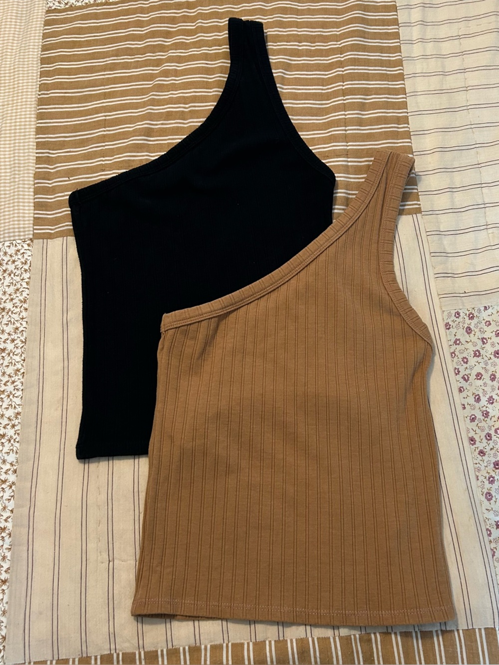American eagle tan and black one shoulder tank tops size small